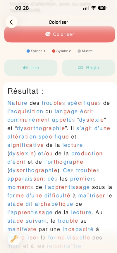 Capture d'écran de l'outil Coloriser les syllabes