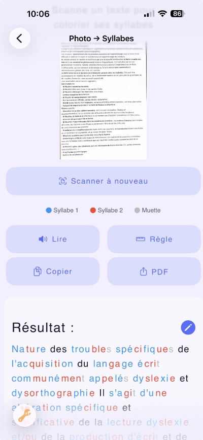 Capture d'écran de l'outil Photo vers Syllabes